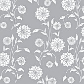 DOUBLE FLOWER WHITE SOLID WHOLE PLANT REPEAT, ON GREY BACKGROUND, (GRAPHIC ART)