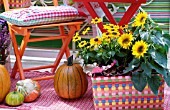 AUTUMNAL FLOWER BASKET WITH HELIANTHUS AND RUDBECKIAS