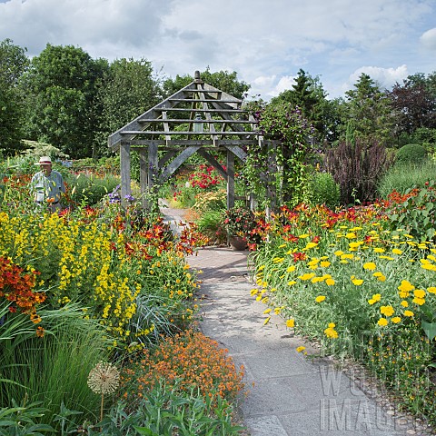 Garden_with_central_oak_pergola_borders_of_hot_coloured_herbaceous_perennials