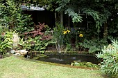 POND WITH FOUNTAIN AND WATER FEATURE