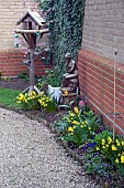 SPRING BORDER, DAFFODILS, BIRD TABLE AND BIRD FEEDER