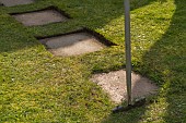 TRIMMING LAWN EDGING AROUND PAVING STONE PATH WITH HALF MOON STEP EDGER TOOL