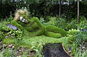 DREAMING GIRL MADE OF MOSSES & GRASSES. DESCHAMPSIA CESPITOSA. 4HEAD GARDEN OF DREAMS,  DES. MARNEY HALL. CHELSEA 2006