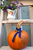 PUMPKIN ON VINTAGE LADDER