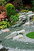 WATERFALL ON GREY SLATE,  SHALLOW POOL