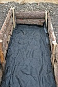 RAISED BEDS WEED CONTROL MEMBRANE IN PLACE FOR PATH