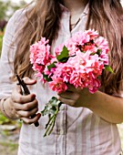 Woman with rose bouquet