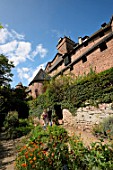 Medieval garden of Haut-Koenigsbourgs castle above Orschwiller , Alsace, France