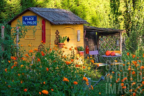 Garden_shed_with_squash_and_seating_area_in_July_Provence_France