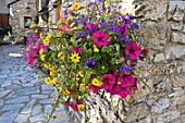 Bouquet of flowers at the corner of a street in Nimes le Vieux, National park, France