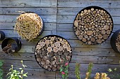 Insect hotel, Jardin Cali Canthus, ornamental garden, decorative, visited by the public, Saint Maurice (67220), Bas Rhin (67), Alsace, Grand Est Region, France