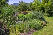 Jardin Cali Canthus, ornamental garden, decorative, visited by the public, plant composition, Saint Maurice (67220), Bas Rhin (67), Alsace, Grand Est Region, France