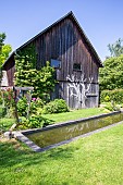 Jardin Cali Canthus, ornamental garden, decorative, visited by the public, square pond, Saint Maurice (67220), Bas Rhin (67), Alsace, Grand Est Region, France