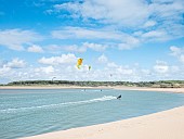 Kitesurfing, Payré Estuary, Veillon Beach, Natura 2000 site, Talmont St Hilaire, Vendée, Pays de Loire, France