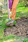 Creating a passageway in a garden. Step 1: clearing the ground.