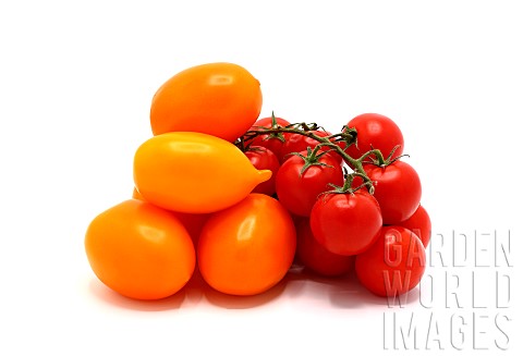 Several_red_and_yellow_ripe_tomatoes_on_a_light_background_Natural_product_Natural_color_Closeup
