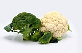 Raw broccoli and cauliflower on a light background. Natural product. Natural hue. Close-up.