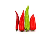 Composition of several types of sweet pepper of different shapes, colors and sizes on a light background. Natural product. Natural color. Close-up.