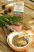 Heather (Calluna vulgaris), flowers in infusion for its virtues,