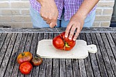 Harvesting seeds of old variety tomatoes Coeur de boeuf