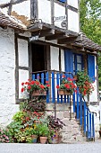 Flowery Alsatian house, Ecomusée de Haute Alsace, Haut-Rhin, Alsace, France