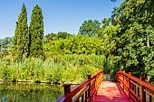 Japanese bridge, Parc Floral de la Court dAron, Saint Cyr-en-Talmondais, Vendée, France