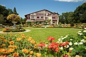 Flower beds in front of Villa Arnaga, Edmond Rostand house, Cambo-les-Bains, Pyrénées-Atlantiques, France