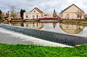 Dam on the Huisne river, Le Mans, Epau district, Sarthe, France