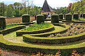 Garden of Château de Courtanvaux XIV, medieval style listed building, Bessesur Braye, Pays de la Loire, France