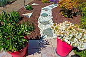 Little garden path in front of a house, Calvados, Normandy, France