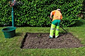 Future flower beds on the Tesse park lawn, Le Mans, Sarthe, France