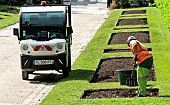 Future flower beds on the Tesse park lawn, Le Mans, Sarthe, France