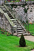 The exterior stone staircase of the château, lHermine de 1800, Vannes, Golfe du Morbihan, South Brittany, France