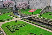 Jardins de lHermine and the river la Marle and the Hermine flowerbed, symbol of Brittany, Vannes, Golfe du Morbihan, Southern Brittany, France