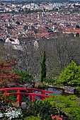 View on the city, Madeleine church, Les Terrasses de Besançon garden, Bregille hill, Besancon, Doubs, France