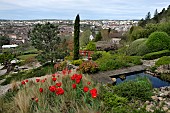 View on the city, Les Terrasses de Besançon garden, Bregille hill, Besancon, Doubs, France