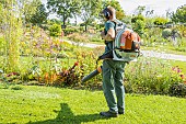 Blowing grass clippings