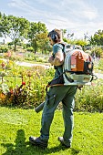 Blowing grass clippings