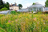 Bonnetable vegetable garden. A magnificent glass greenhouse from the 19th century, where several varieties of tomato are grown. The Bonnetable vegetable garden is the work of the Buhler brothers, two landscape designers who also created Le Thabor garden in Nantes. Sarthe, France
