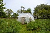 Greenhouse in a garden, France, Bretagne, spring