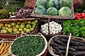 Baskets of vegetables and fruits, Folie?Flore, ephemeral gardens, exhibition center, in October each year, Mulhouse, Haut-Rhin, France
