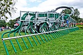 Liquid manure spreader, Exhibition of a very modern liquid manure spreader with tank, at an agricultural show, Sarthe, France