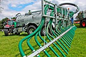 Liquid manure spreader, Exhibition of a very modern liquid manure spreader with Pichons tank, at an agricultural show, Sarthe, France