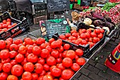 Sale of tomatoes from a market garden in Sarthe, France