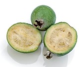 Feijoa (Acca sellowiana), whole and sectioned fruit