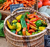 Peppers for sale at the market, peppers at the Jacobins market, Le Mans, Sarthe, France