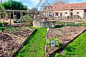 Vegetable garden in winter, Arche de la Nature, Le Mans, Sarthe, France