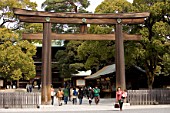 Entrance to temple Meiji Jingu Park, Harajuku, Japan