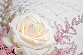 PASTEL COLOURED ARRANGEMENT WITH ROSES, ASTILBE AND GRASSES