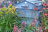 BEEHIVE IN PERENNIAL BORDER